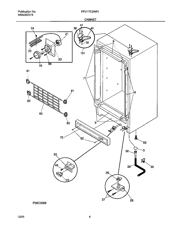 CABINET Diagram and Parts List for FFU17C3AW1  Frigidaire Freezer