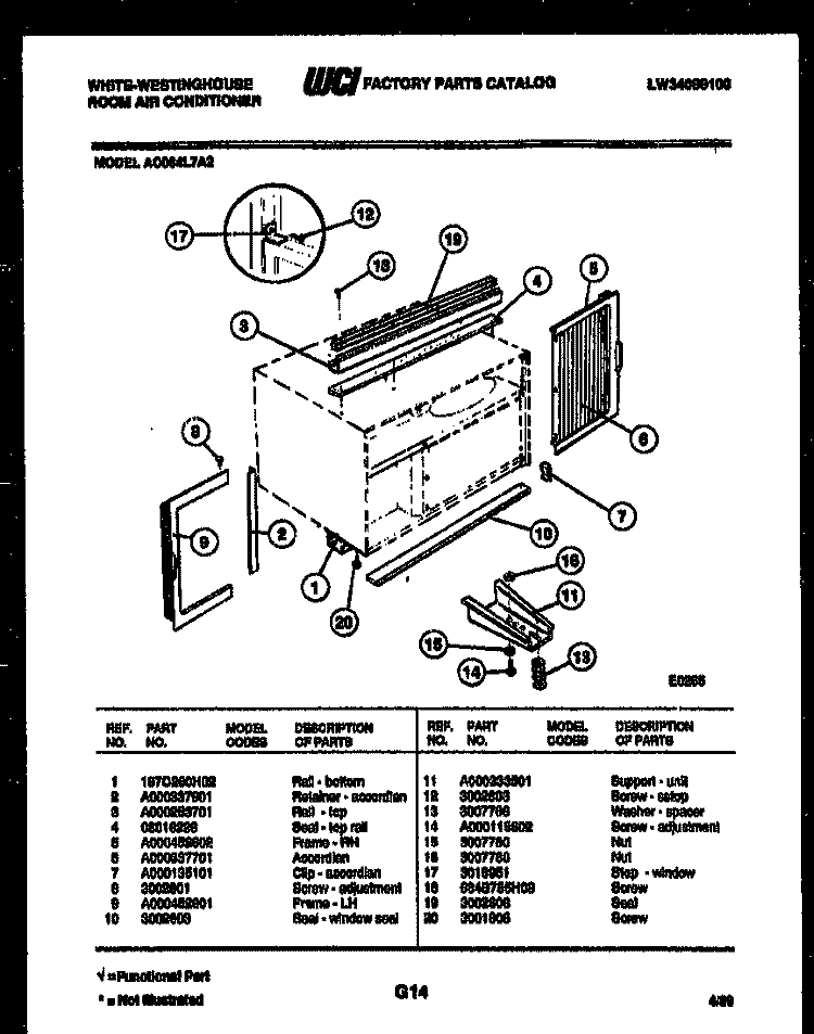 CABINET AND INSTALLATION PARTS Diagram and Parts List for AC064L7A2  Frigidaire Air Conditioner