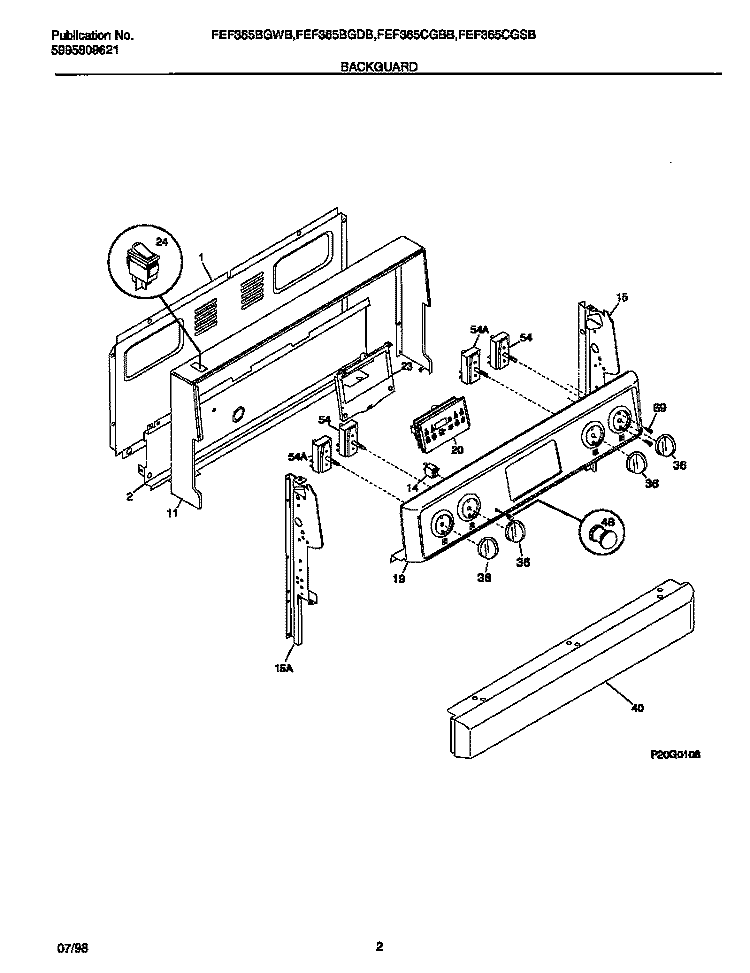 BACKGUARD Diagram and Parts List for FEF365CGSB  Frigidaire Range