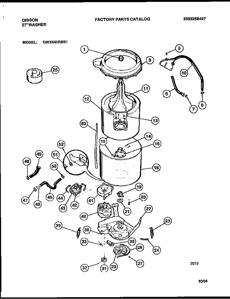 TUBS, HOSES, MOTOR Diagram and Parts List for GWX645RBS1  Gibson Washer