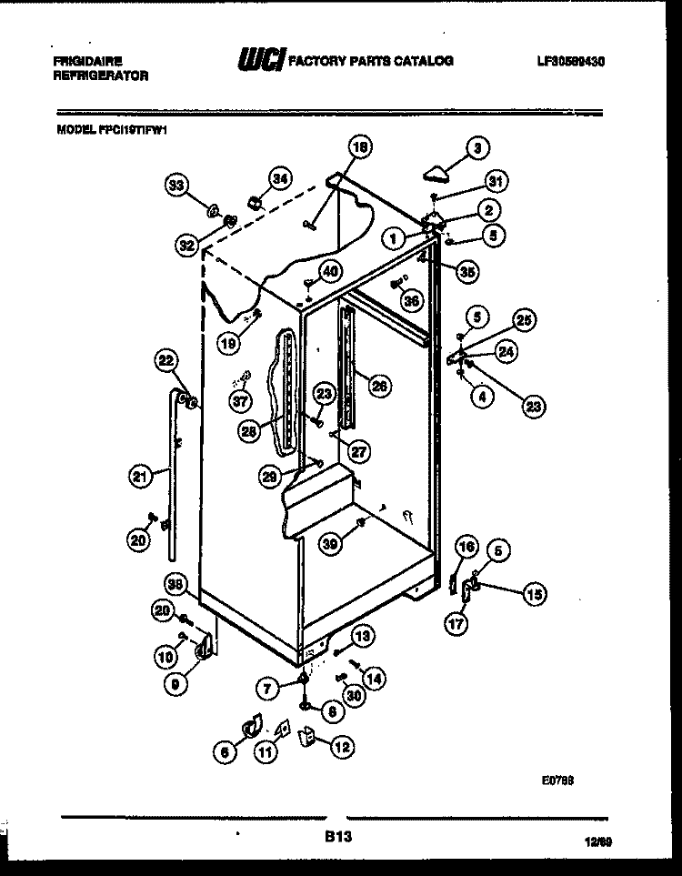 CABINET PARTS Diagram and Parts List for FPCI19TIFA1  Frigidaire Refrigerator