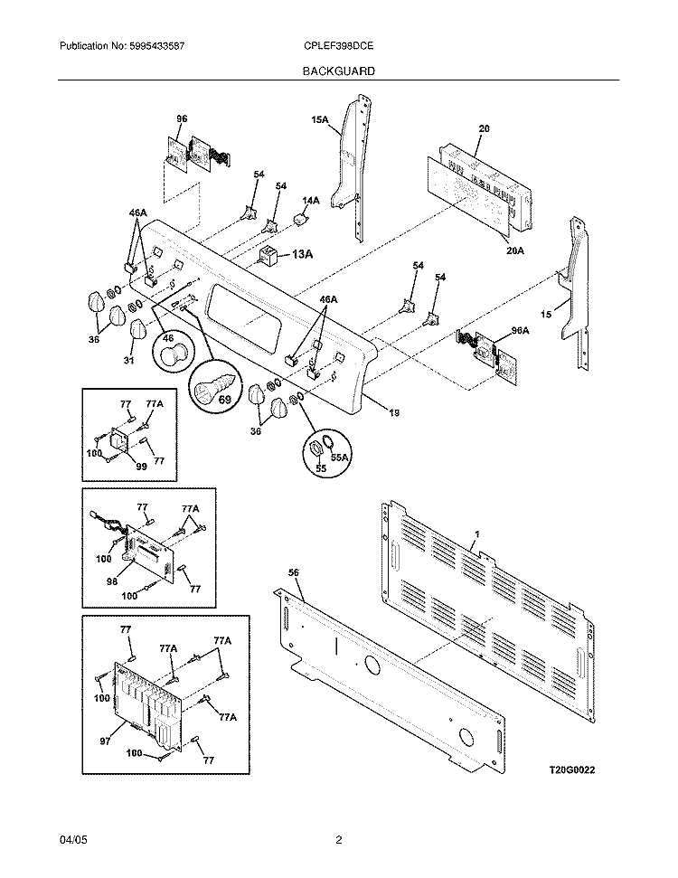 BACKGUARD Diagram and Parts List for CPLEF398DCE  Frigidaire Range