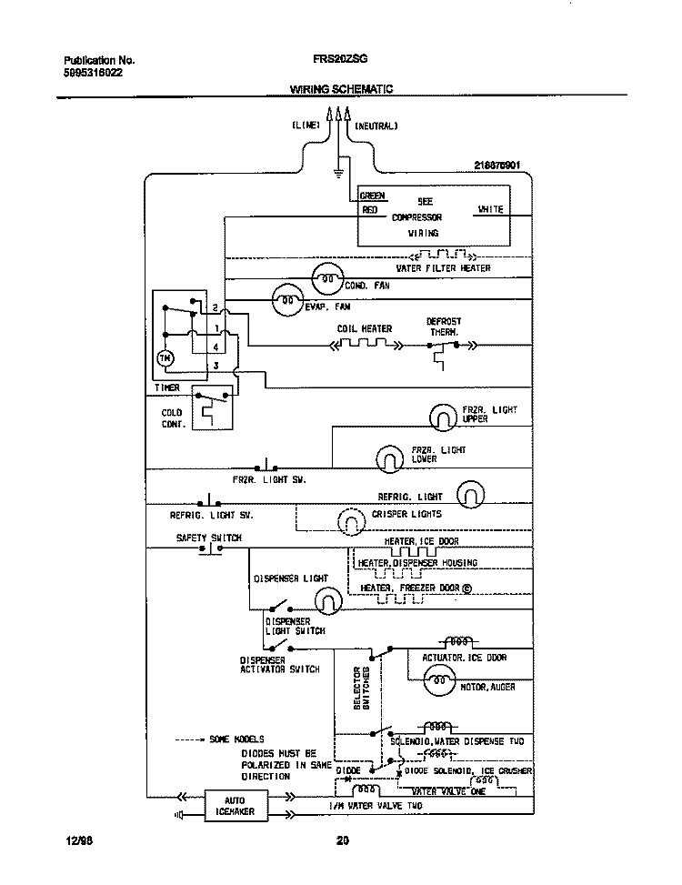 WIRING DIAGRAM Diagram and Parts List for FRS20ZSGB2  Frigidaire Refrigerator