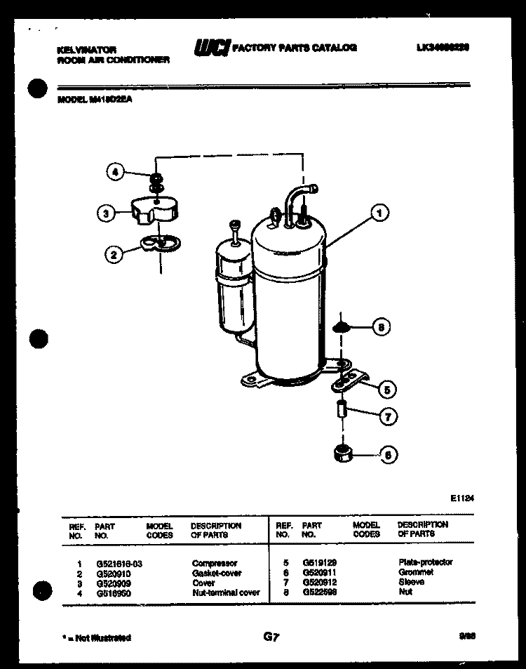 COMPRESSOR Diagram and Parts List for M418D2EA  Kelvinator Air Conditioner