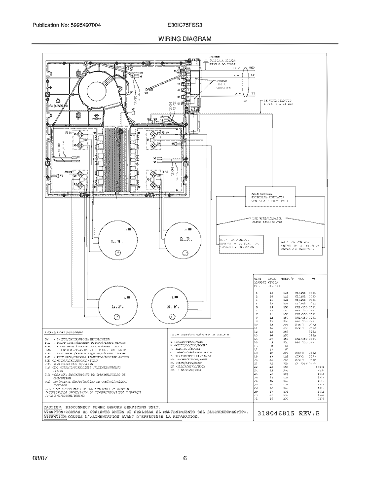 WIRING DIAGRAM Diagram and Parts List for E30IC75FSS3  Electrolux Cooktop