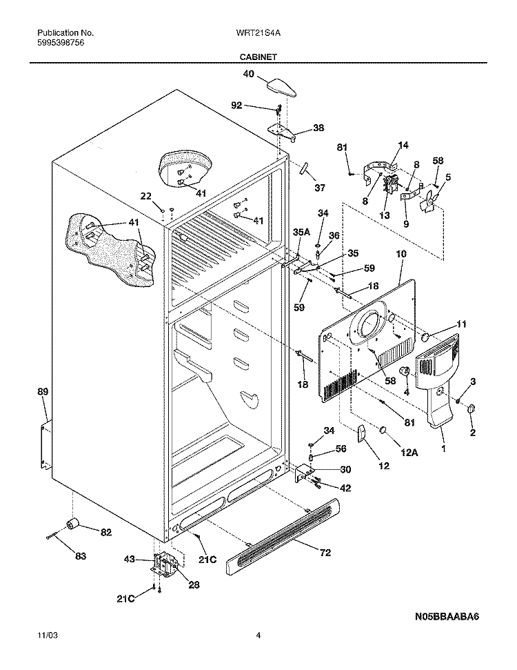 CABINET Diagram and Parts List for WRT21S4AW5  Westinghouse Refrigerator