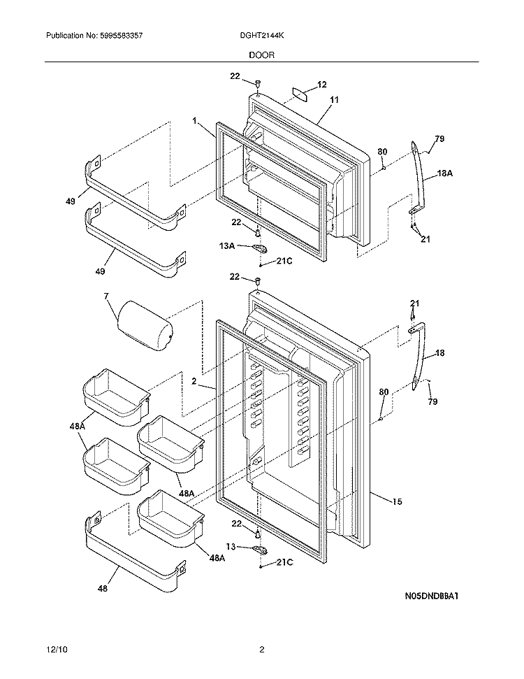 DOOR Diagram and Parts List for DGHT2144KF3  Frigidaire Refrigerator