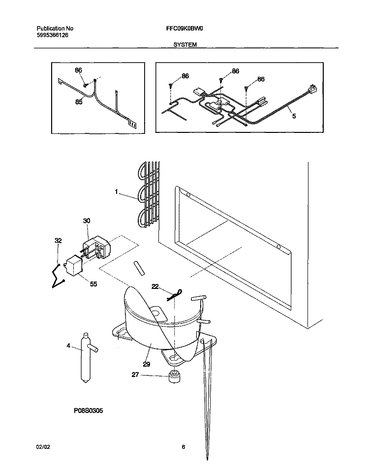 SYSTEM Diagram and Parts List for FFC09K0BW0  Frigidaire Freezer