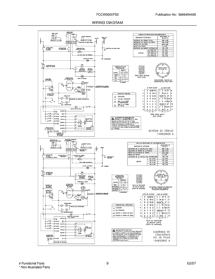 WIRING DIAGRAM Diagram and Parts List for FCCW3000FS0  Frigidaire Washer