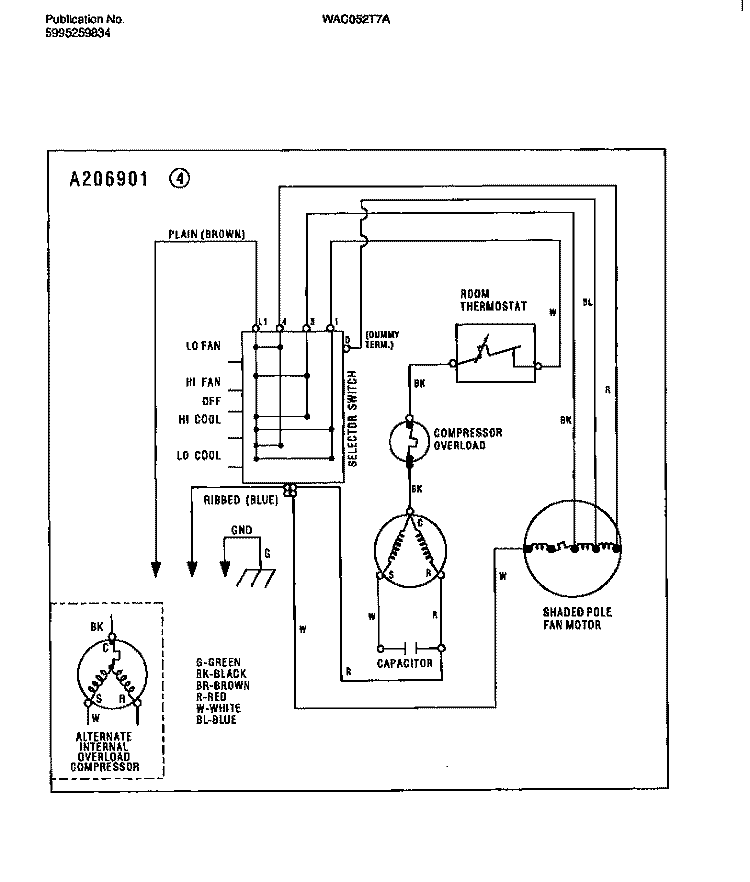 WIRING DIAGRAM Diagram and Parts List for WAC052T7A5  Frigidaire Air Conditioner