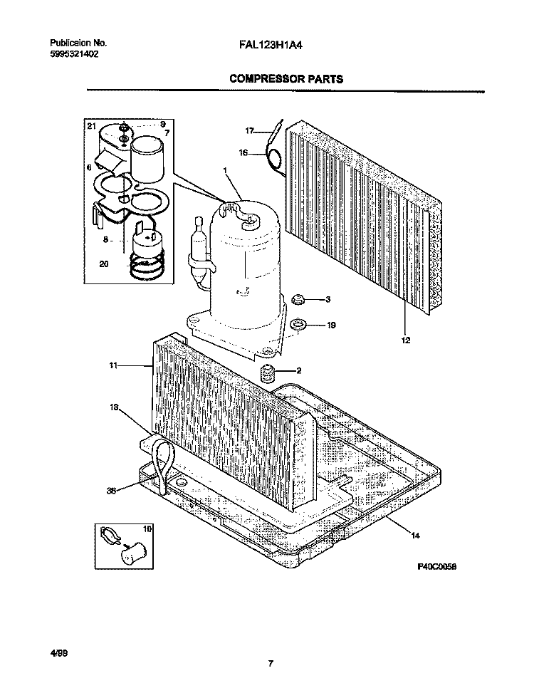 COMPRESSOR PARTS Diagram and Parts List for FAL123H1A4  Frigidaire Air Conditioner