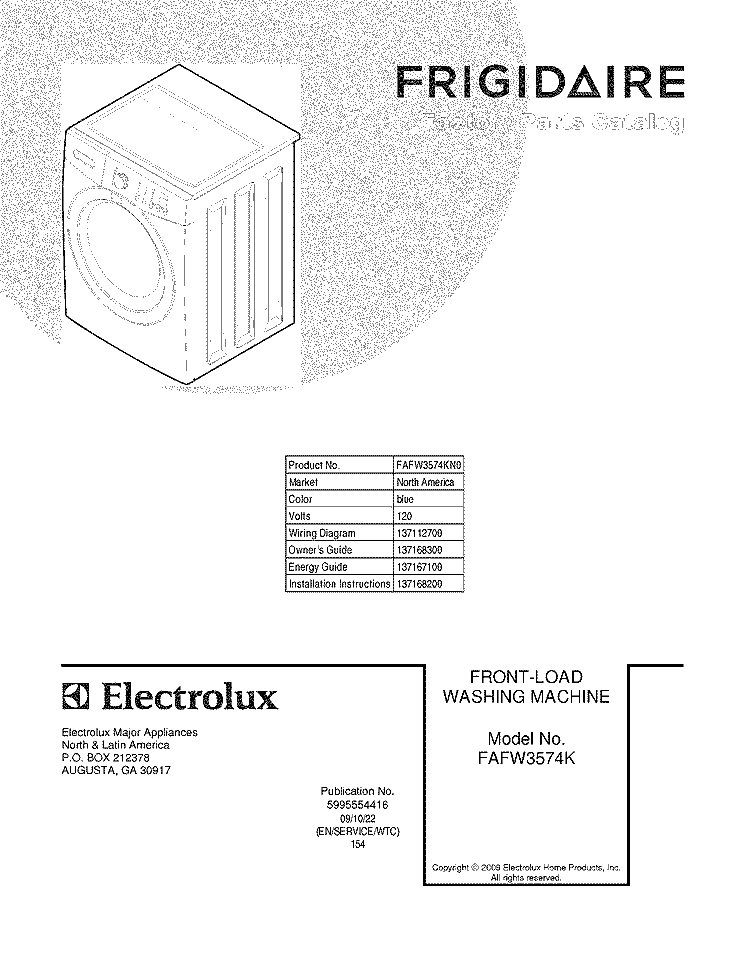 COVER Diagram and Parts List for FAFW3574KN0  Frigidaire Washer