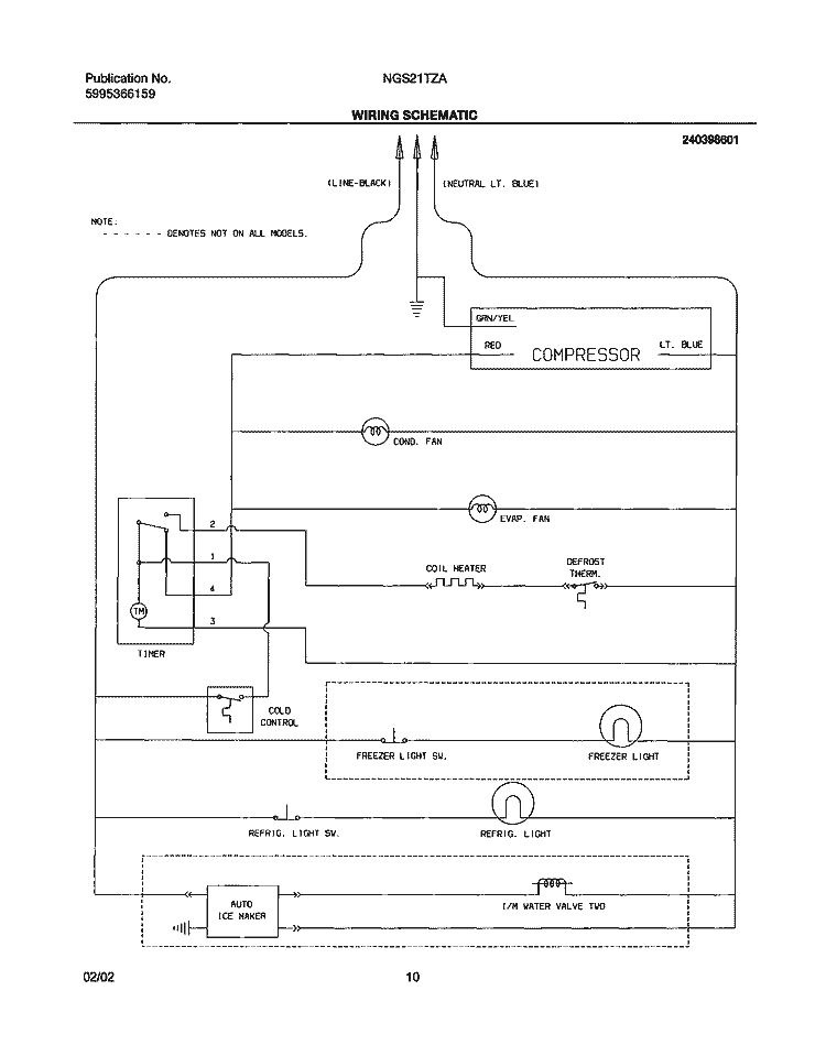WIRING SCHEMATIC Diagram and Parts List for NGS21TZAB2  Frigidaire Refrigerator