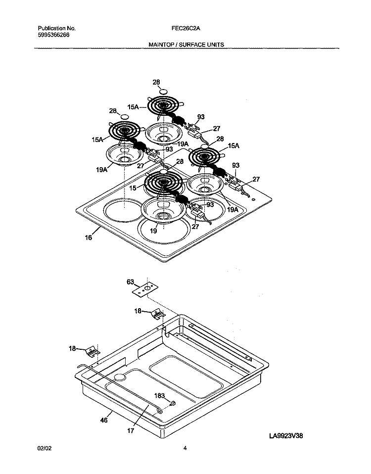 MAIN TOP Diagram and Parts List for FEC26C2ACB  Frigidaire Cooktop