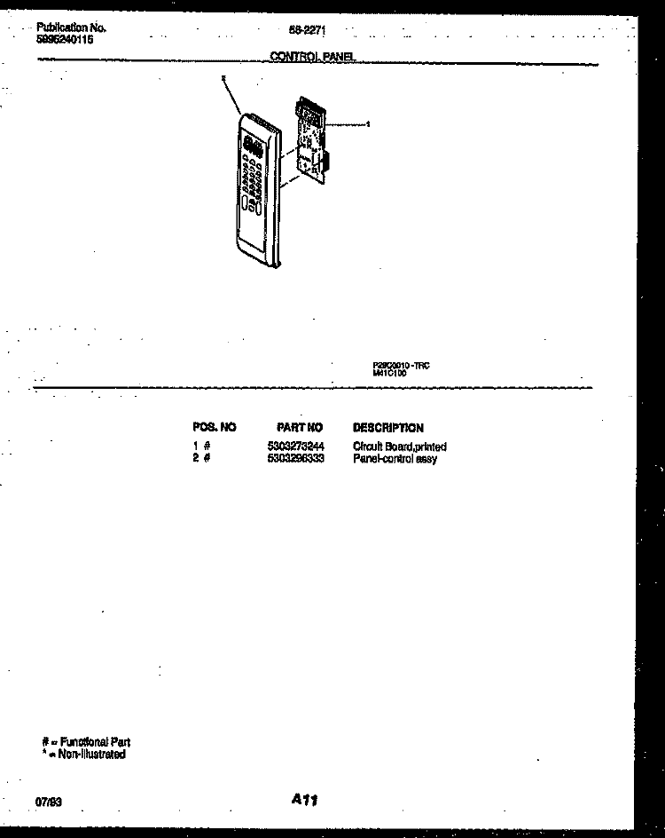 CONTROL PANEL Diagram and Parts List for 56-2271-10-02  Tappan Microwave