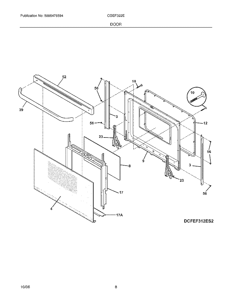 DOOR Diagram and Parts List for CGEF322ES4  Gibson Range