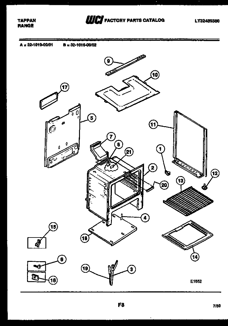BODY PARTS Diagram and Parts List for 32-1019-00-01  Tappan Range