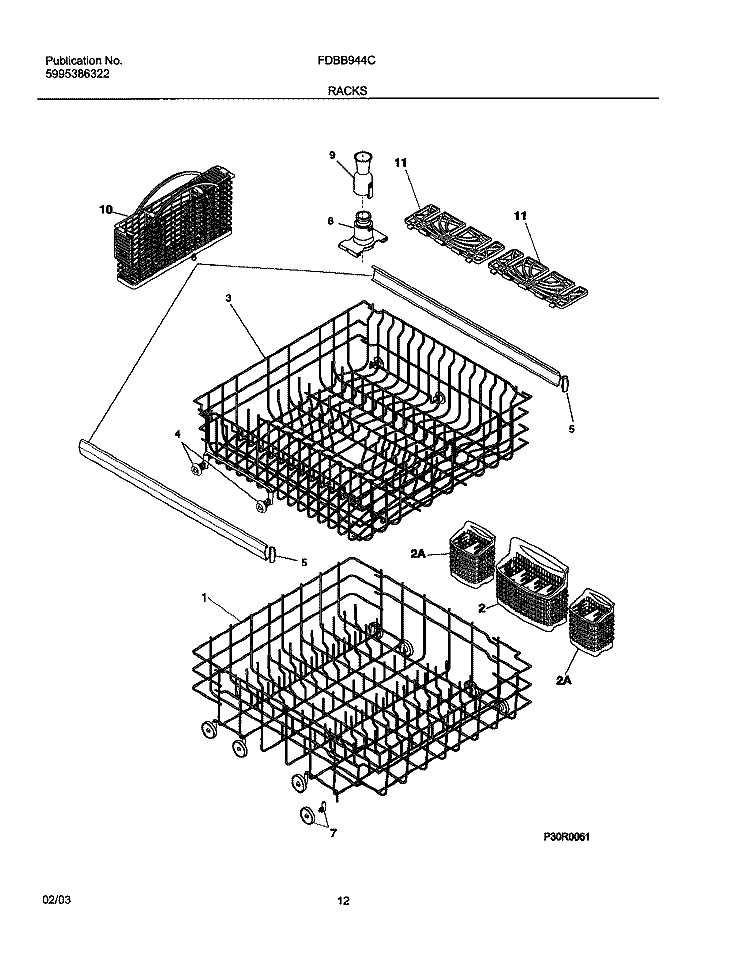RACKS Diagram and Parts List for FDBB944CS0  Frigidaire Dishwasher