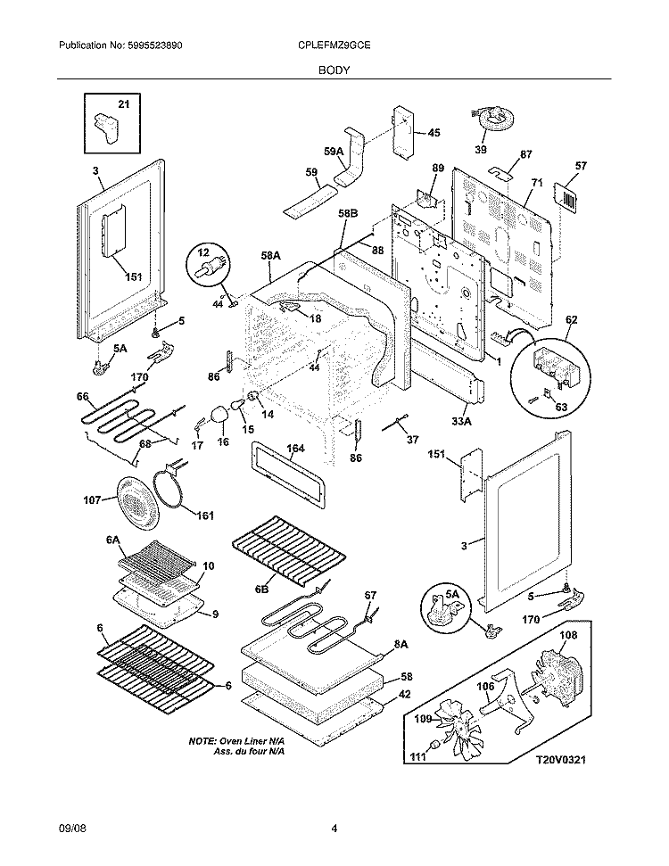 BODY Diagram and Parts List for CPLEFMZ9GCE  Frigidaire Range
