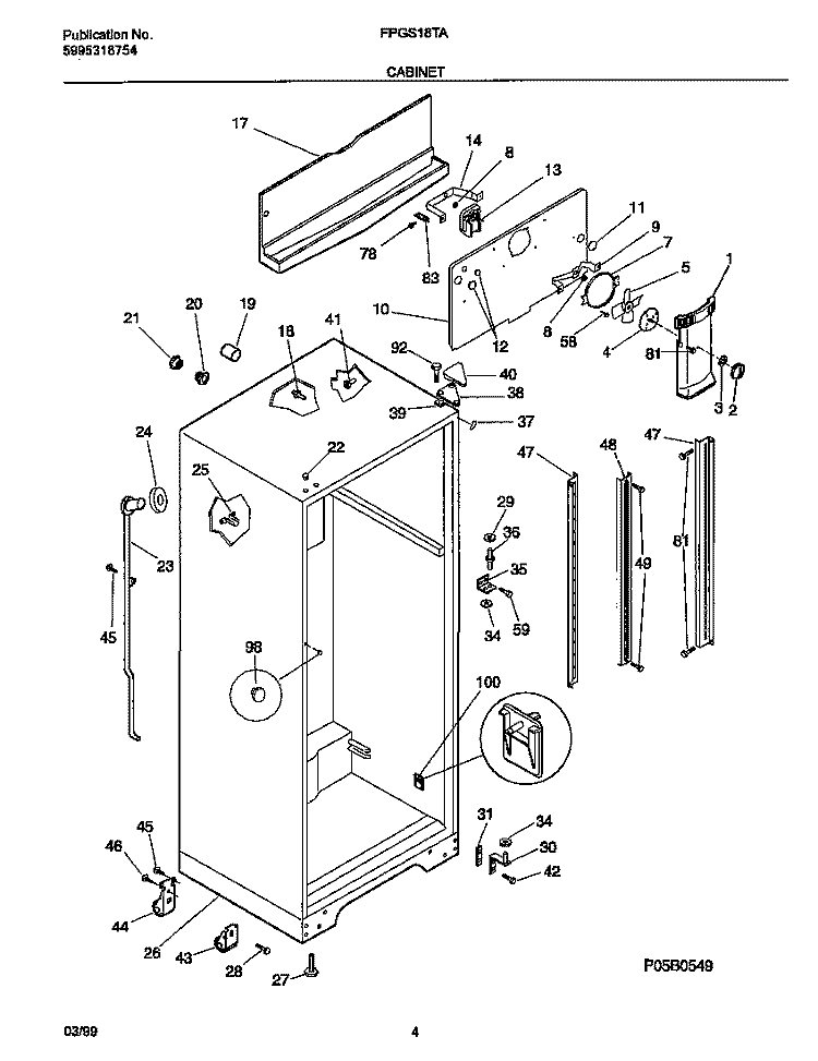 CABINET PARTS Diagram and Parts List for FPGS18TAL3  Frigidaire Refrigerator