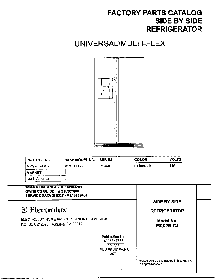 COVER Diagram and Parts List for MRS26LGJC2  Frigidaire Refrigerator