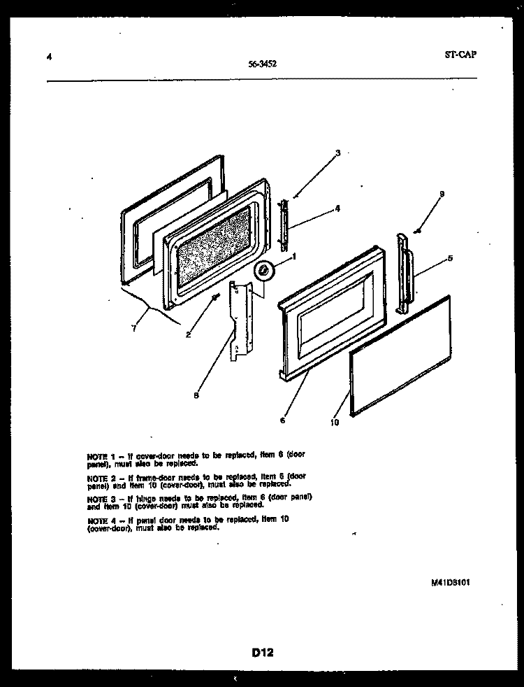 DOOR PARTS Diagram and Parts List for 56-3452-10-01  Tappan Microwave