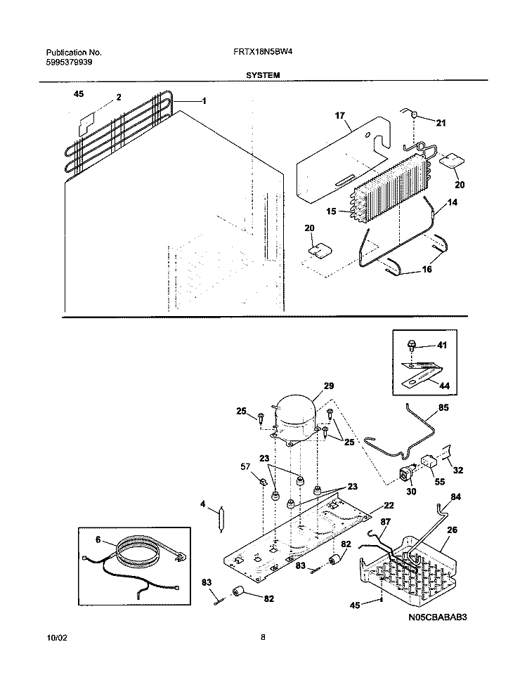 SYSTEM Diagram and Parts List for FRTX18N5BW4  Frigidaire Refrigerator