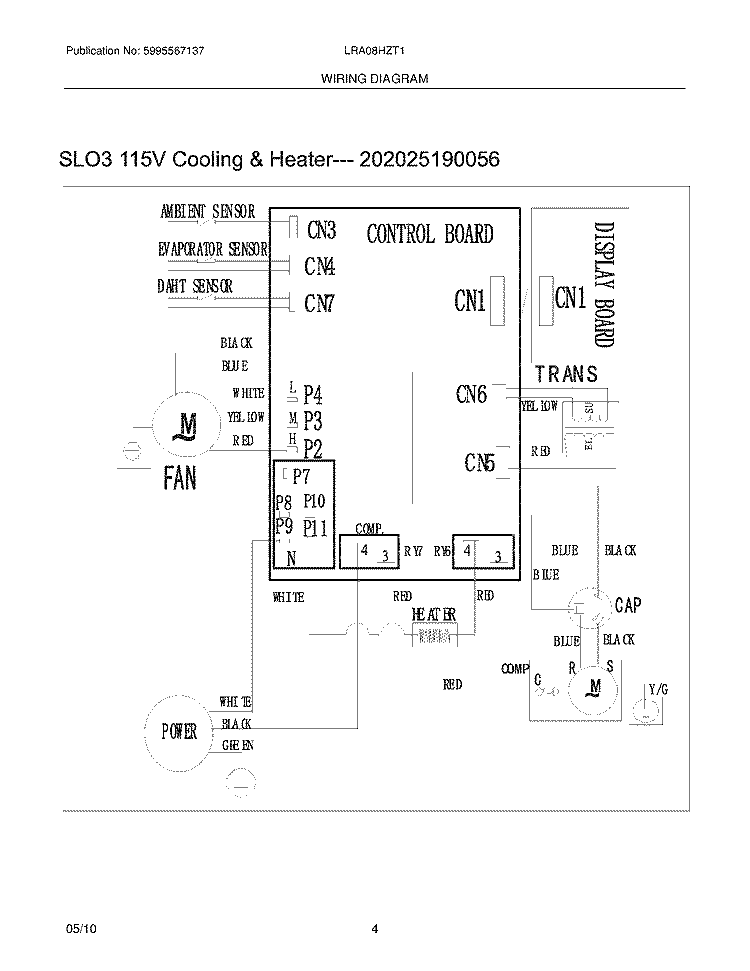 WIRING DIAGRAM Diagram and Parts List for LRA08HZT10  Frigidaire Air Conditioner