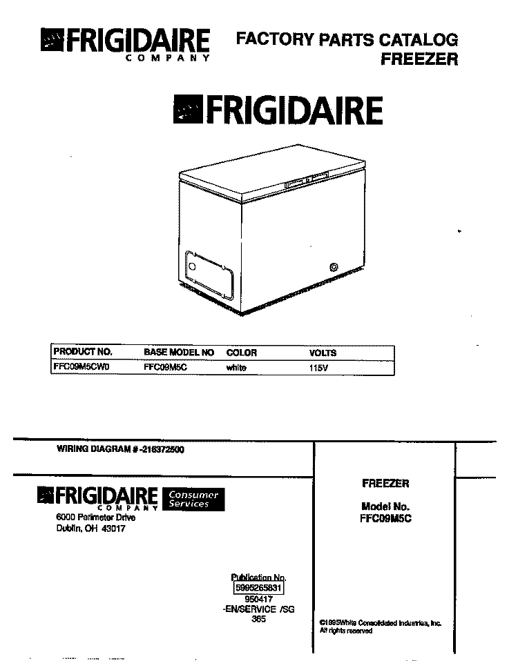 COVER Diagram and Parts List for FFC09M5CW0  Frigidaire Freezer