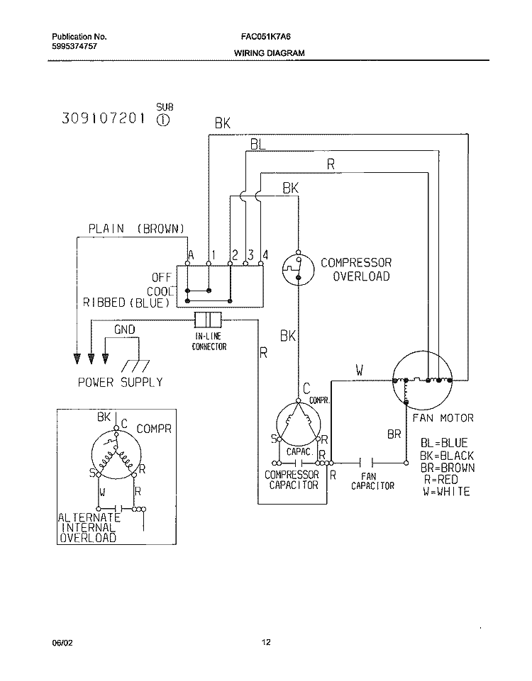 WIRING DIAGRAM Diagram and Parts List for FAC051K7A6  Frigidaire Air Conditioner