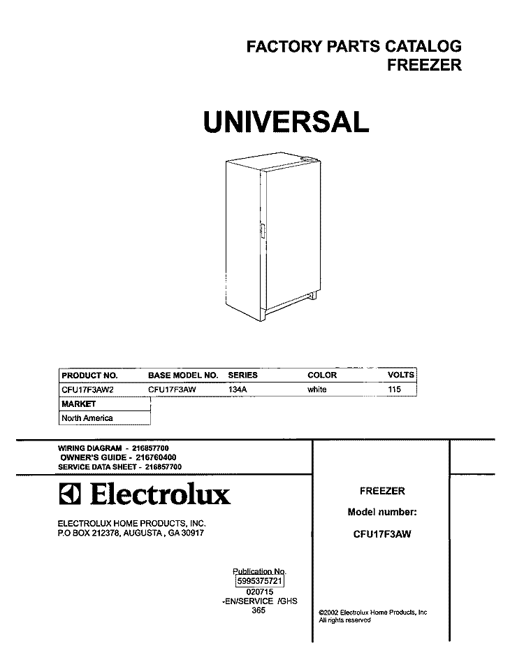 COVER Diagram and Parts List for CFU17F3AW2  Uni Freezer