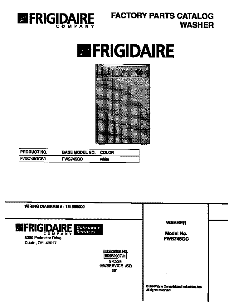 COVER Diagram and Parts List for FWS745GCS3  Frigidaire Washer