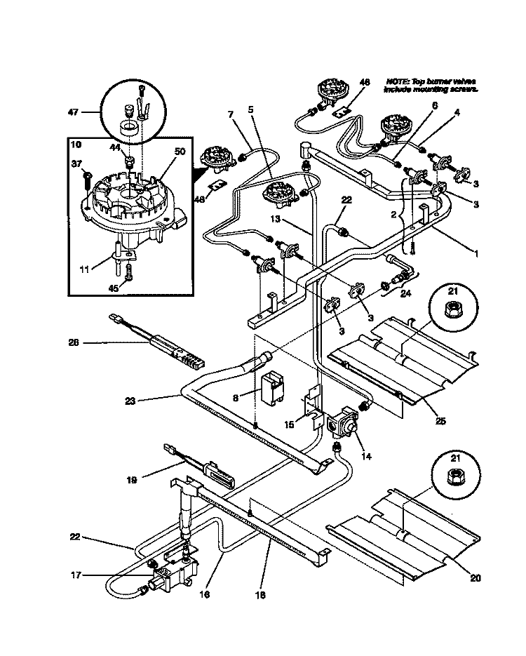 BURNER Diagram and Parts List for 30-4952-00-05  Tappan Range