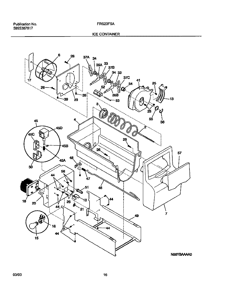 ICE CONTAINER Diagram and Parts List for FRS23F5AQ7  Frigidaire Refrigerator