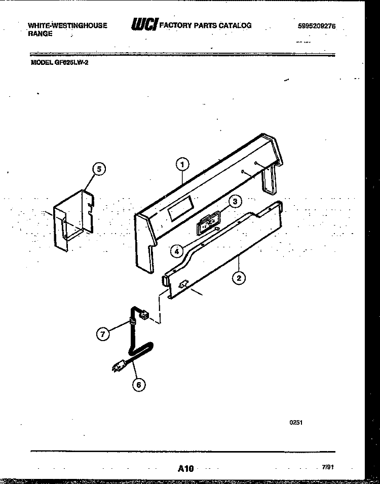 BACKGUARD Diagram and Parts List for GF625LW2  Frigidaire Range