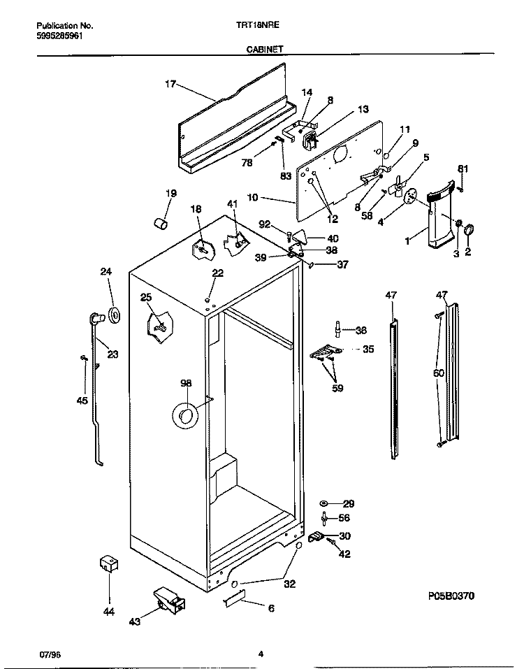 CABINET Diagram and Parts List for TRT18NREW0  Tappan Refrigerator