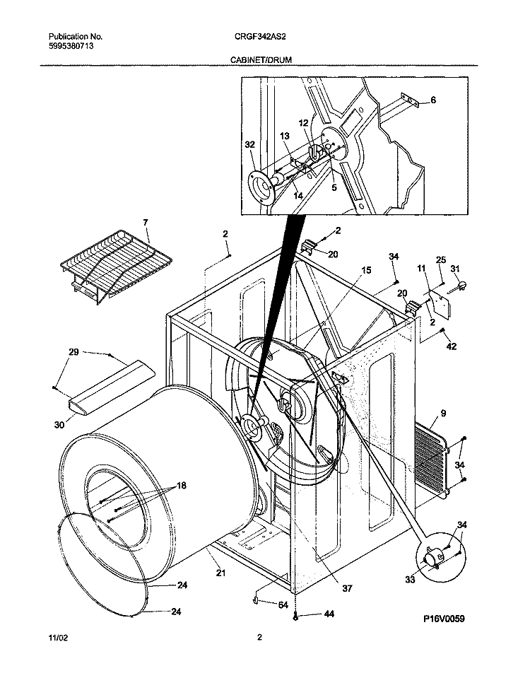 CABINET / DRUM Diagram and Parts List for CRGF342AS2  Frigidaire Dryer