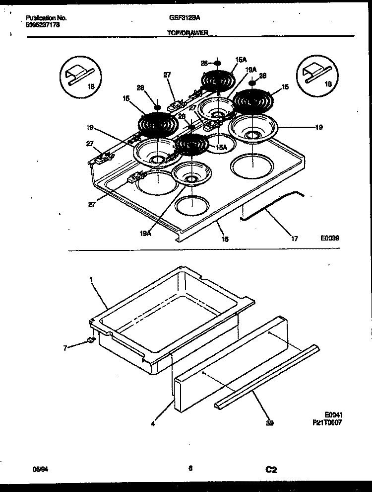 TOP / DRAWER Diagram and Parts List for GEF312BAWA  Gibson Range