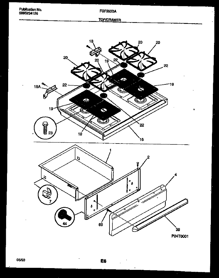 COOKTOP AND DRAWER PARTS Diagram and Parts List for FGF353BADA  Frigidaire Range