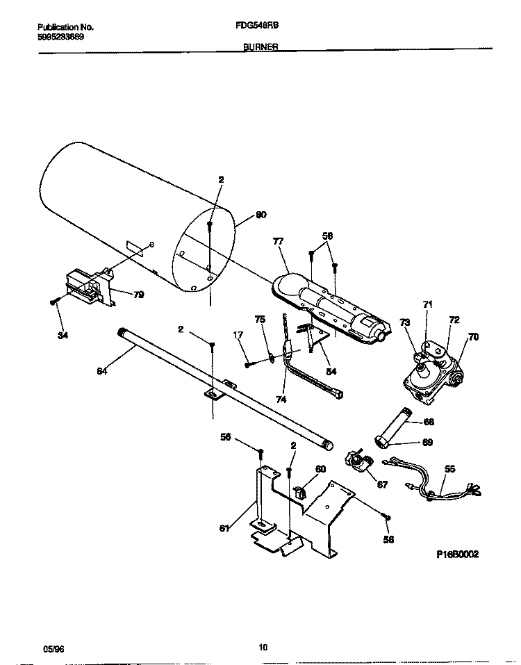 BURNER Diagram and Parts List for FDG546NBS2  Frigidaire Dryer