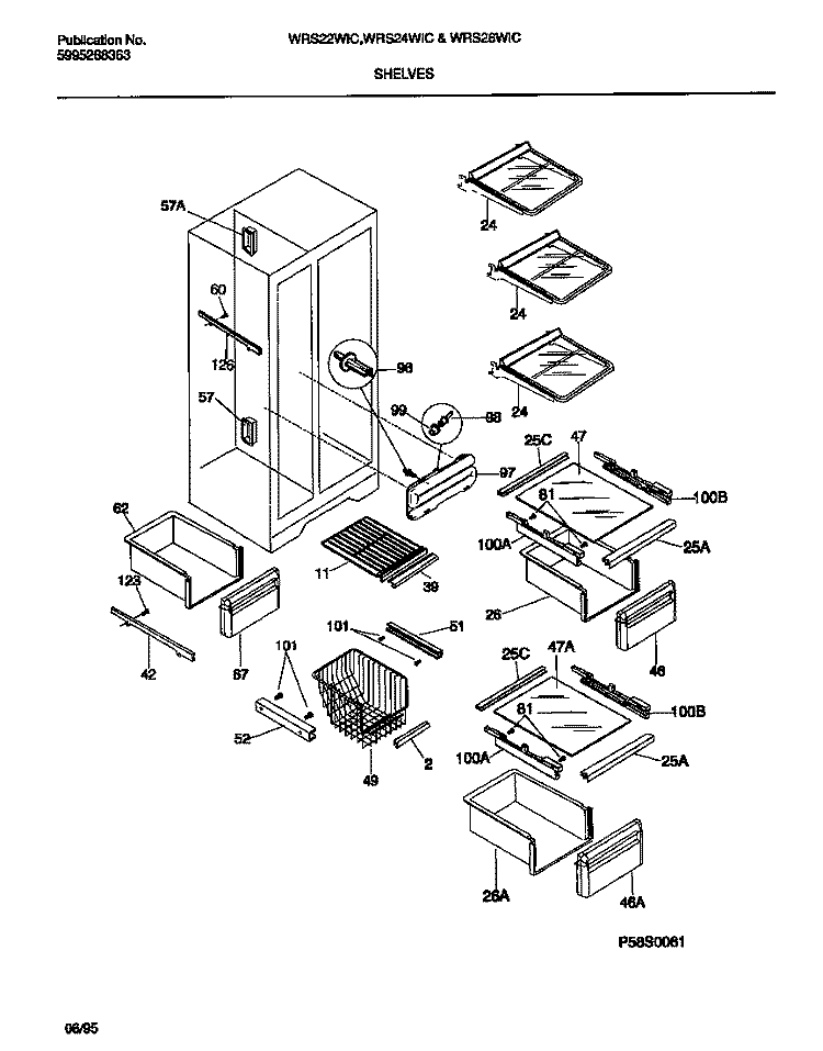 SHELVES Diagram and Parts List for WRS22WICD0  Frigidaire Refrigerator