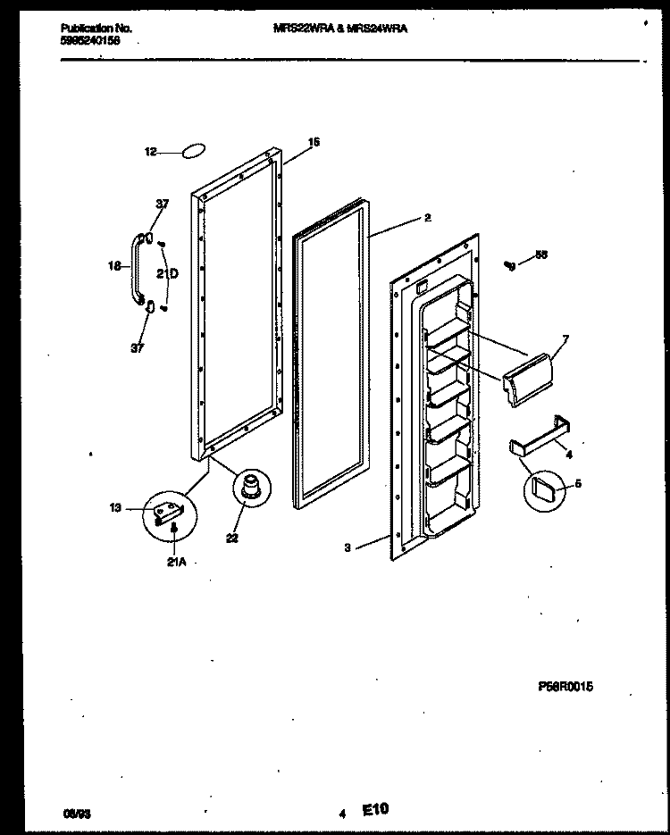 REFRIGERATOR DOOR PARTS Diagram and Parts List for MRS22WRAW0  Frigidaire Refrigerator
