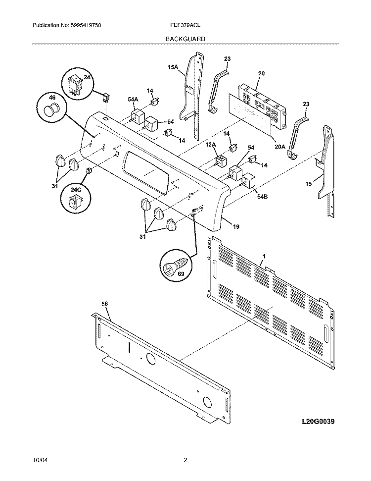 BACKGUARD Diagram and Parts List for FEF379ACL  Frigidaire Range