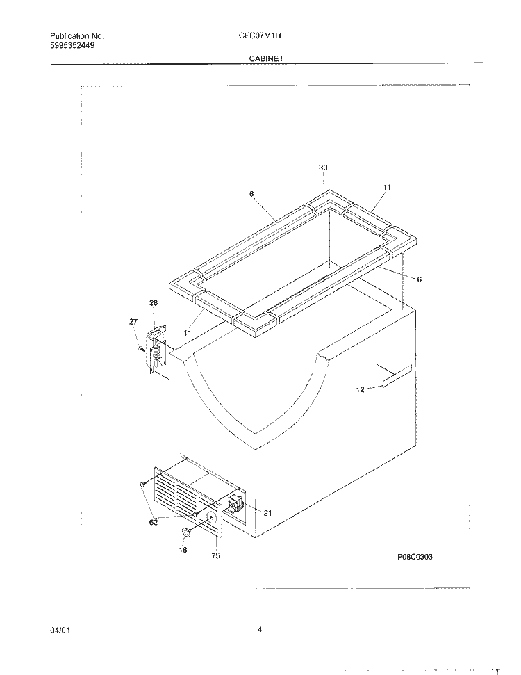 CABINET Diagram and Parts List for CFC07M1HW1  Uni Freezer
