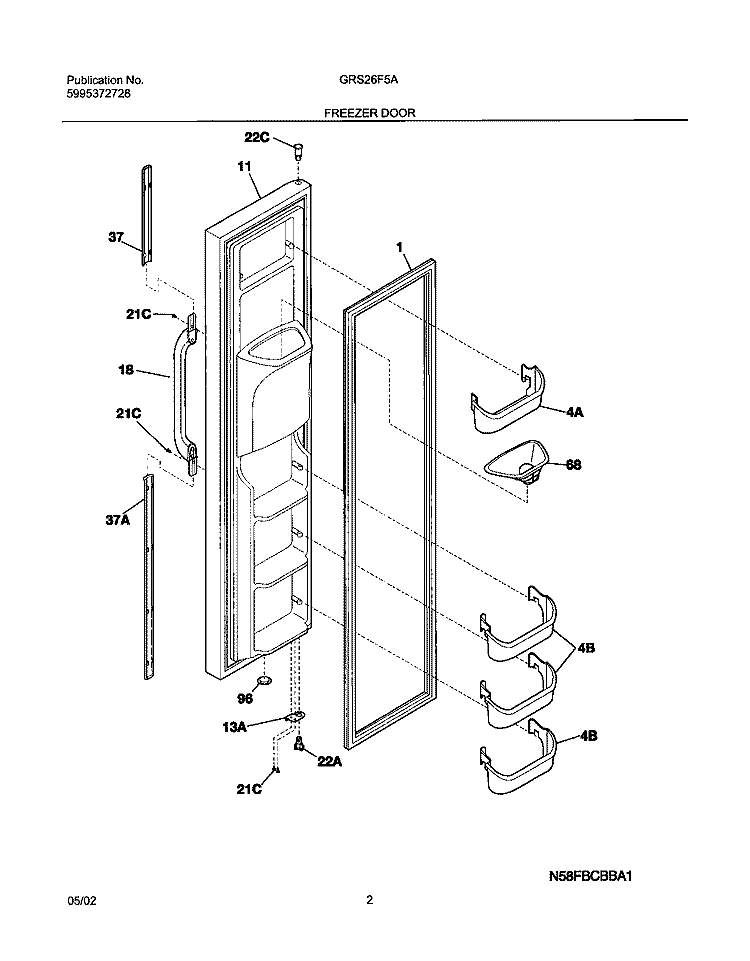 FREEZER DOOR Diagram and Parts List for GRS26F5AQ4  Gibson Refrigerator