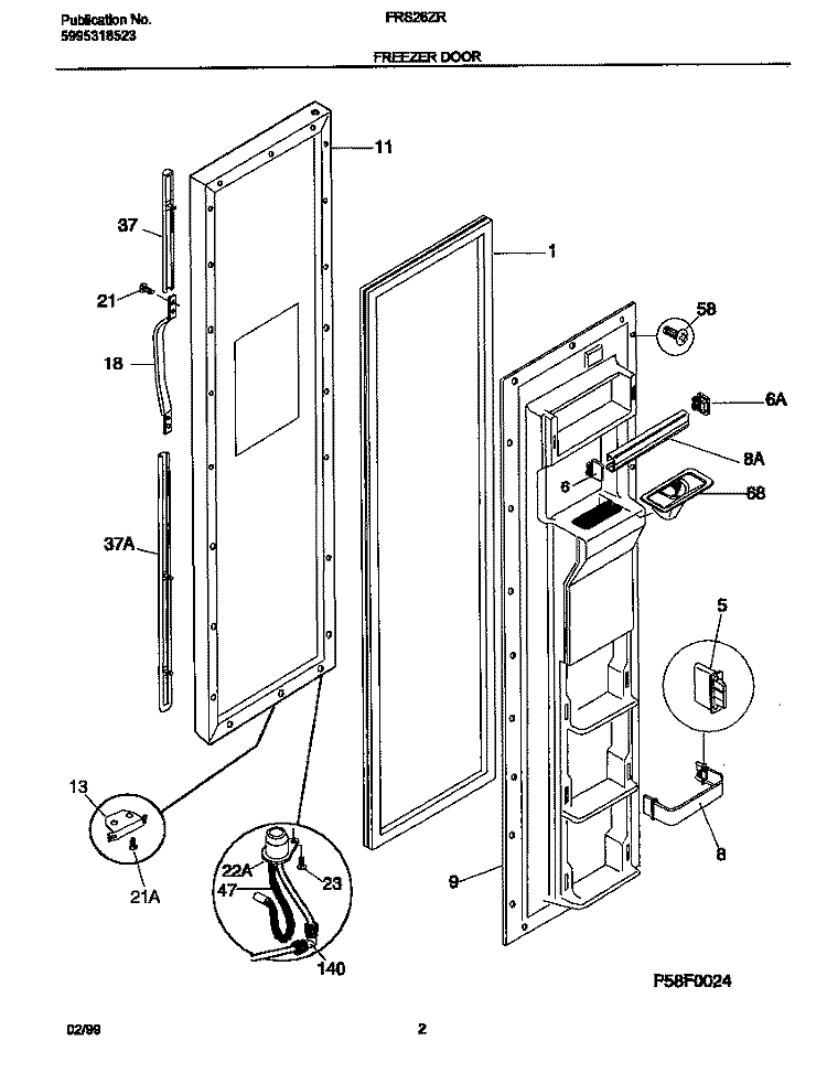 FREEZER DOOR Diagram and Parts List for FRS26ZRGW5  Frigidaire Refrigerator