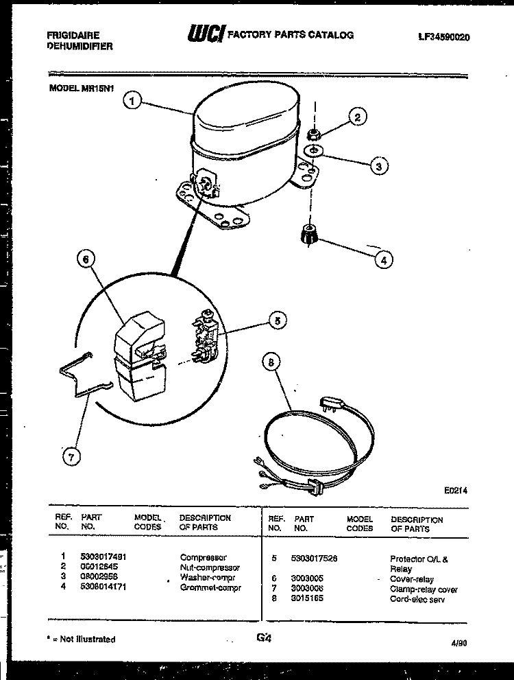 COMPRESSOR PARTS Diagram and Parts List for MR15N1  Frigidaire Dehumidifier