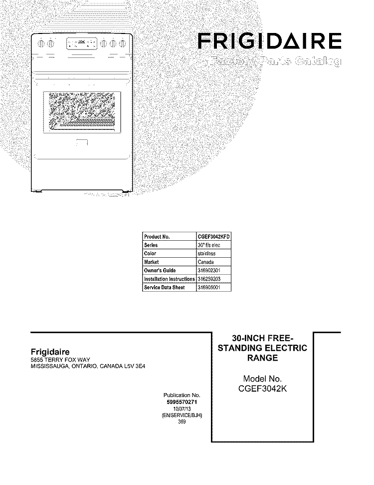 COVER Diagram and Parts List for CGEF3042KFD  Frigidaire Range