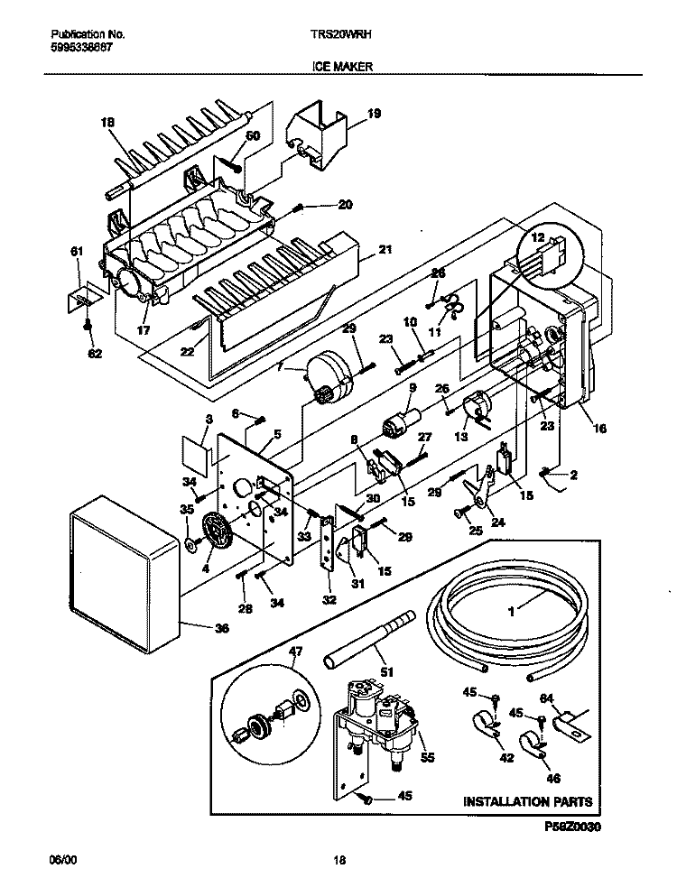 ICE MAKER Diagram and Parts List for TRS20WRHD4  Tappan Refrigerator