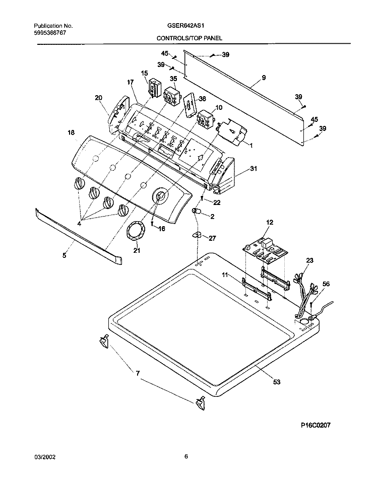 CONTROL PANEL Diagram and Parts List for GSER642AS1  Frigidaire Dryer